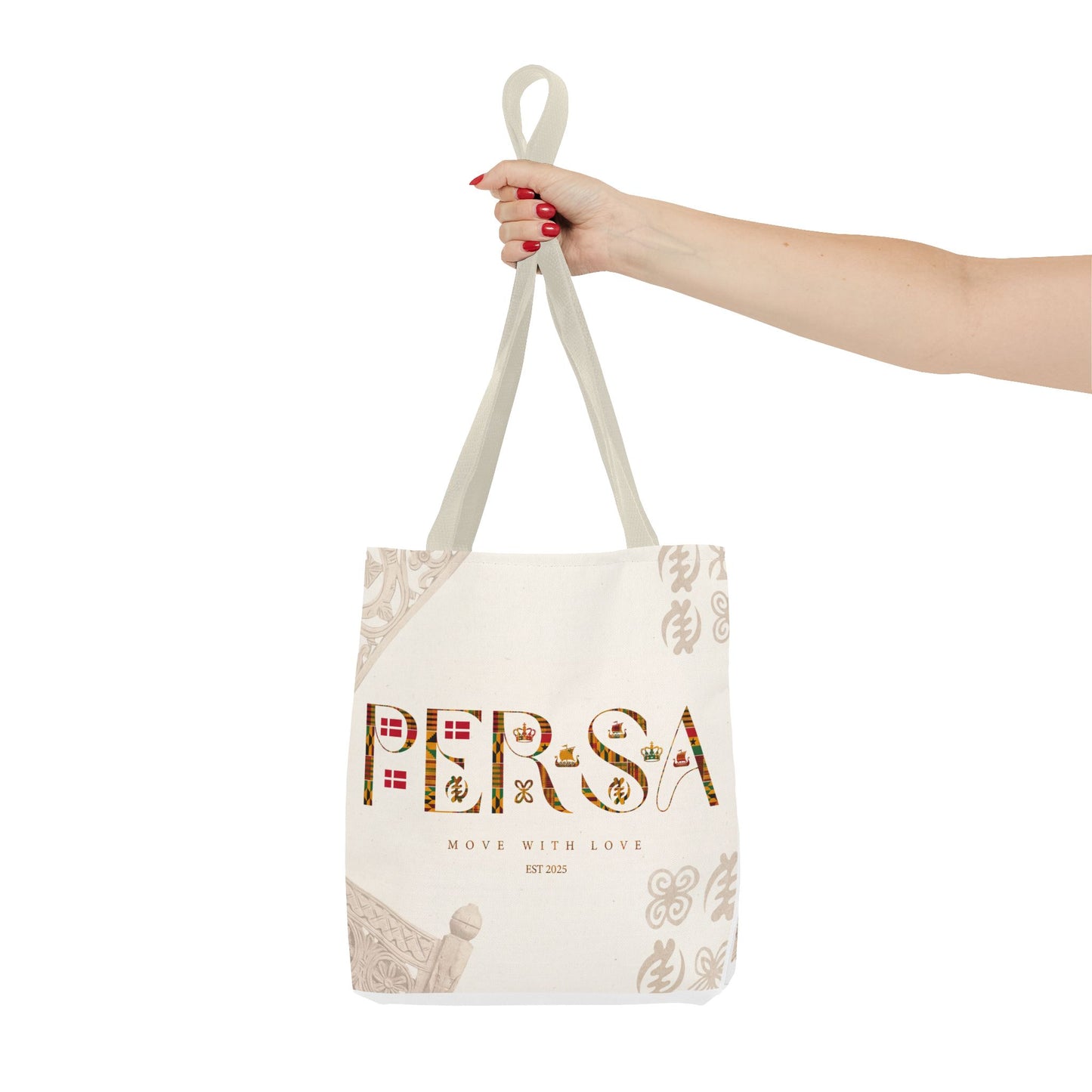 Persa Floral Monogram Tote Bag – "Move With Love" Canvas Shopper